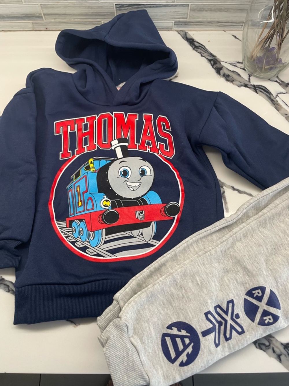 Thomas & Friends Navy Blue Hoodie  and pants with Red & Light Blue Train Graphic